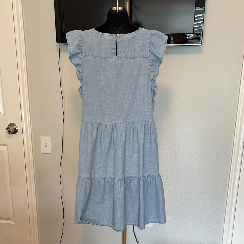 Light Blue Ruffle Sleeve Tiered Dress - Picture 9 of 9